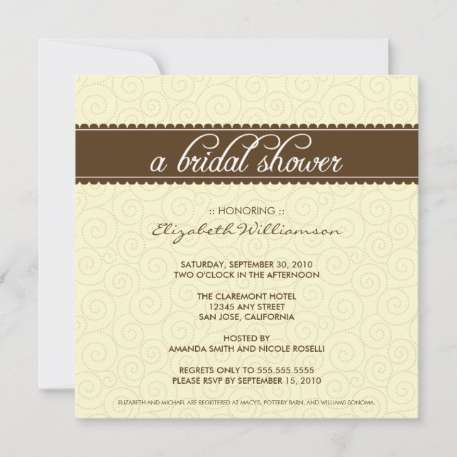 Timeless Bridal Shower Invite (yellow/chocolate) (Front)