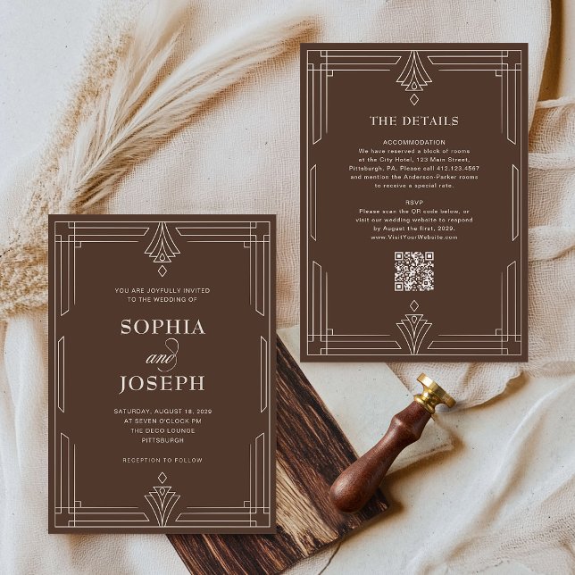 Timeless Brown | QR Code All in One Wedding Invitation (Creator Uploaded)
