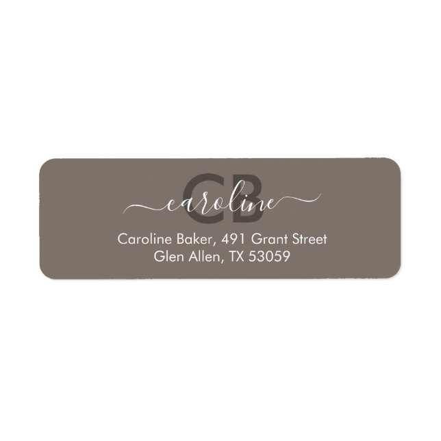 Timeless - Brownish Beige Monogram Address Label (Front)
