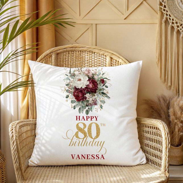 Timeless Burgundy Blush 80th Birthday Gift Cushion (Timeless Burgundy Blush 80th Birthday Gift)