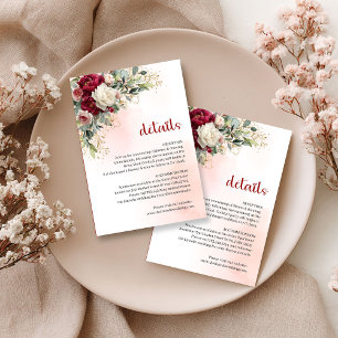 Timeless Burgundy White Floral Gold Wedding Detail Enclosure Card