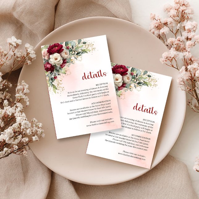 Timeless Burgundy White Floral Gold Wedding Insert (Timeless Burgundy White Floral Gold Wedding Insert)
