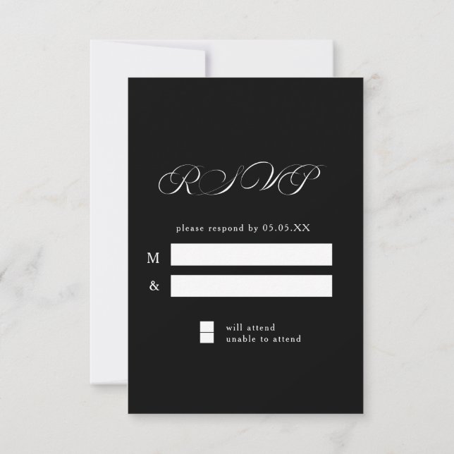 Timeless Calligraphy Classic Black Wedding RSVP Card (Back)