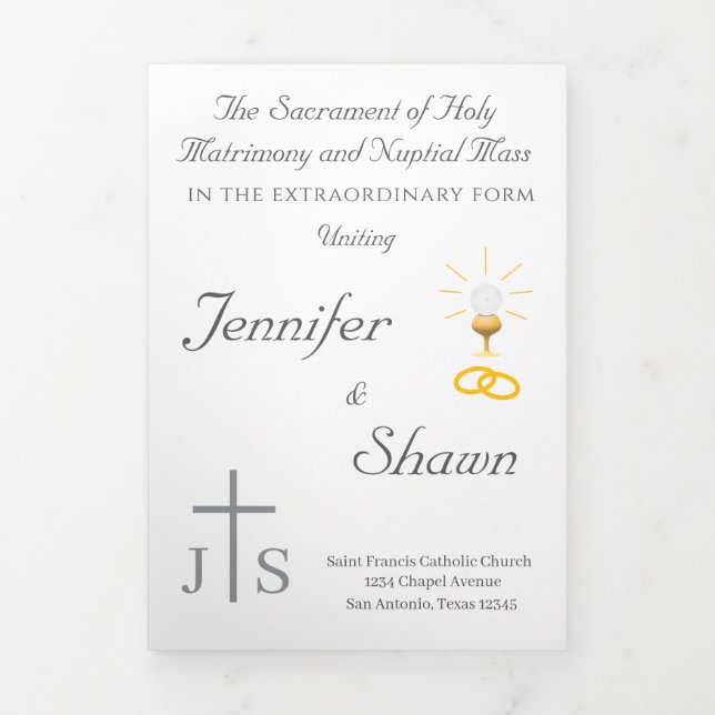 Timeless Catholic Monogrammed Trifold Program (Cover)