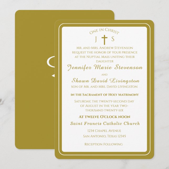 Timeless Catholic Monogrammed Wedding Invitation (Front/Back)