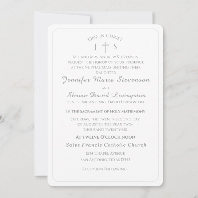 Timeless Catholic Monogrammed Wedding Invitation (Front)
