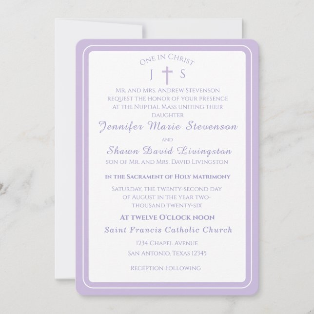 Timeless Catholic Monogrammed Wedding Invitation (Front)