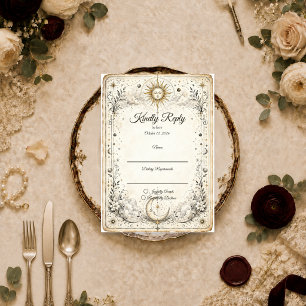 Timeless Celestial Sun Moon Wedding RSVP Card