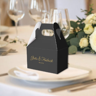Timeless Charcoal Black and Gold Wedding Favour Box