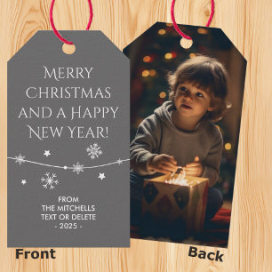 Timeless - Charcoal Grey Christmas Photo Gift Tags