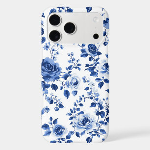 Timeless Charm: Blue Toile Rose iPhone Case
