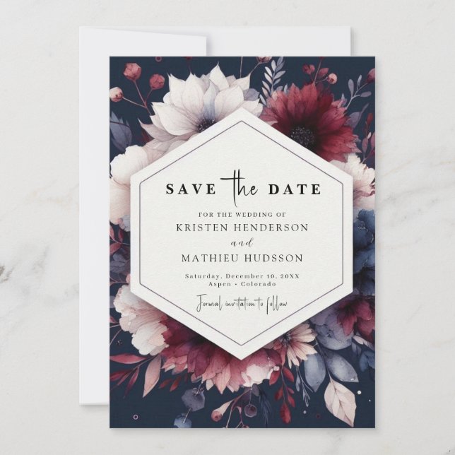 Timeless Chic Burgundy Wedding Save The Date (Front)