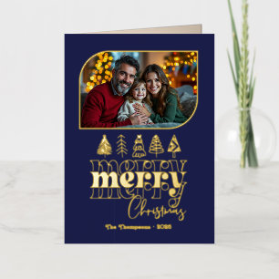 Timeless Chic Hand Drawn Merry Christmas Photo Foil Holiday Card