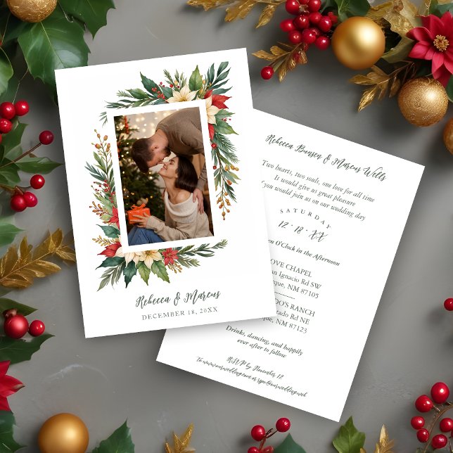 Timeless Christmas Poinsettia Photo Wedding Invitation (Timeless Christmas Poinsettia Photo Wedding Invitation Card. )
