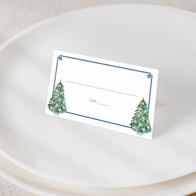 Timeless Christmas Tree Ginger Jar Ornaments Lunch Place Card (Classic chinoiserie holidays tree wedding escort cards or party buffet cards / food tents)