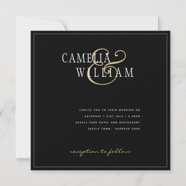 Timeless Classic Black Gold White Wedding Invitati (Front)