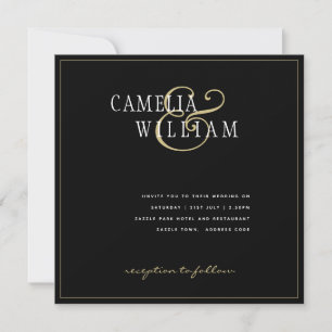 Timeless Classic Black Gold White Wedding Invitati