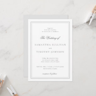 Timeless Classic Grey White Border Wedding Invitation