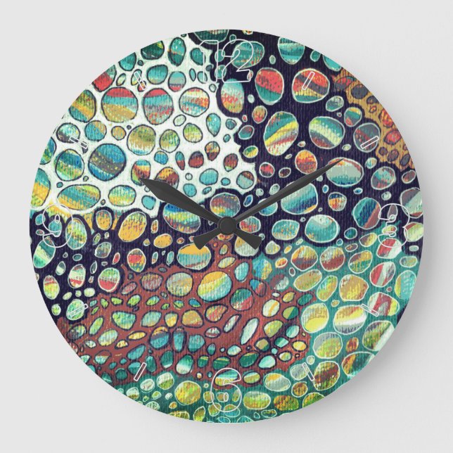 Timeless Colourful Pebbles Original Artwork Large Clock (Front)