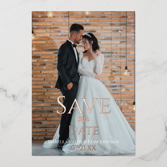 Timeless Copper Type Wedding Photo Save Our Date (Front)