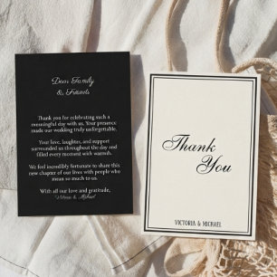 Timeless Cream Ivory Bold Black Old Money Wedding Thank You Card