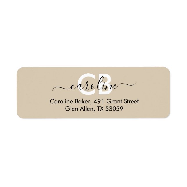 Timeless - Cream Tan Monogram Address Label (Front)