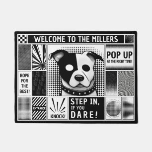 Timeless customisable bento grid pop art design bw doormat