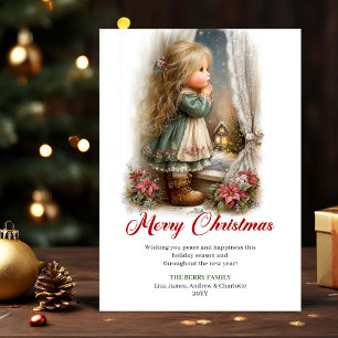 Timeless Cute Little Girl Winter Scene Greeting Holiday Card