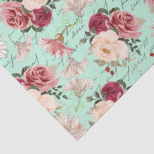 Timeless Dahlia Roses pink blue Decoupaging script Tissue Paper
