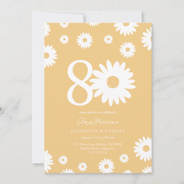 Timeless Daisy Milestone Eighty Birthday Invitation (Front)