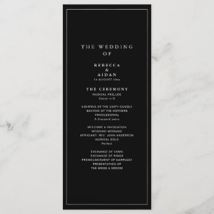 Timeless Dark Black Modern Minimalist Wedding Programme