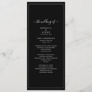 Timeless Dark Black Modern Minimalist Wedding Programme