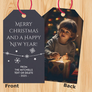 Timeless - Dark Bluish Grey Christmas Photo Gift Tags