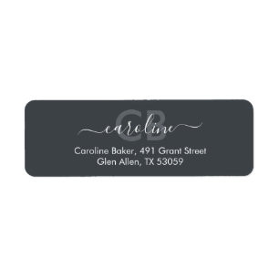 Timeless Dark Slate Grey Monogram Address Label
