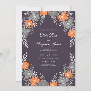 Timeless Deep Purple Peony Wedding Invitation
