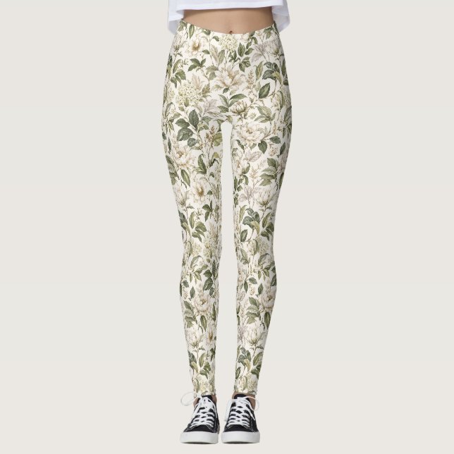 Timeless Delicate Botanical Elegance Leggings (Front)