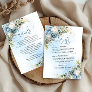 Timeless Dusty Blue Flowers Gold Wedding Details RSVP Card