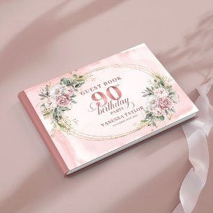 Timeless Dusty Pink Gold Greenery 90th Birthday Guest Book