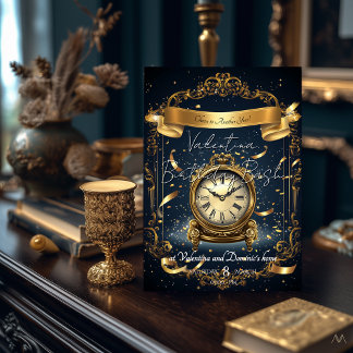 Timeless Elegance Birthday | Gold & Navy Clock Invitation