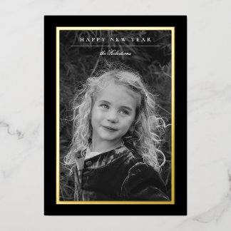 Timeless Elegance Black & Gold New Year Photo Card