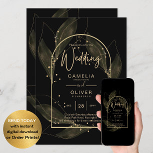Timeless Elegance Black Gold Themed Wedding Invitation