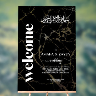 Timeless Elegance: Black Marble Wedding Welcome Acrylic Sign