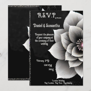 Timeless Elegance: Black & Silver Blossom Wedding  Invitation