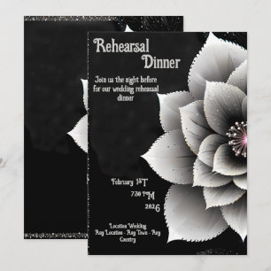 Timeless Elegance: Black & Silver Blossom Wedding  Invitation