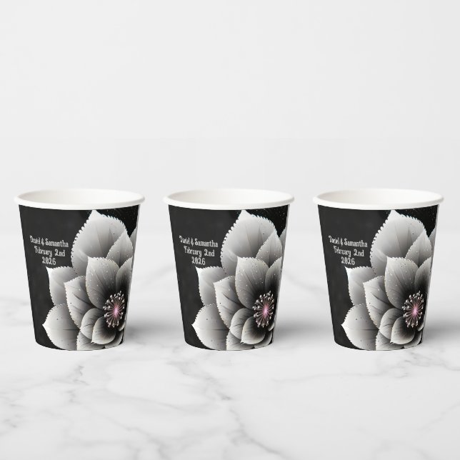 Timeless Elegance: Black & Silver Blossom Wedding  Paper Cups (Multi)