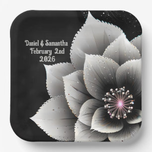 Timeless Elegance: Black & Silver Blossom Wedding  Paper Plate