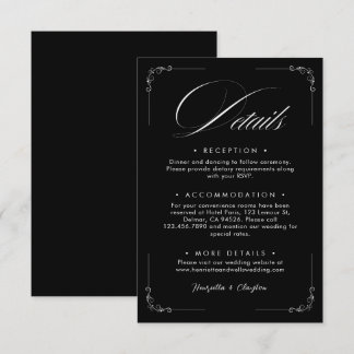 Timeless Elegance Black Wedding Details Card