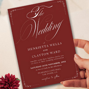 Timeless Elegance Burgundy and White Wedding Invitation