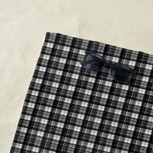 Timeless Elegance: Classic Black And White Tartan, Beach Towel