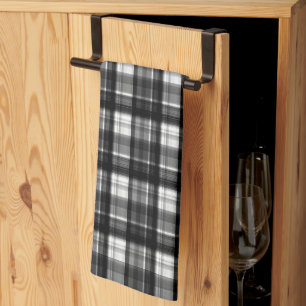 Timeless Elegance: Classic Black And White Tartan, Tea Towel